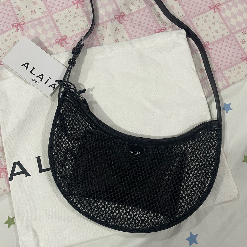 Alaia Black Mesh Crescent Shoulder Bag